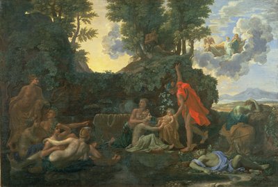 De Jonge Bacchus Toevertrouwd aan de Nimfen van Nysa; De Dood van Echo en Narcissus door Nicolas Poussin